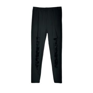 Women’s Black Ripped Leg Spandex Leggings